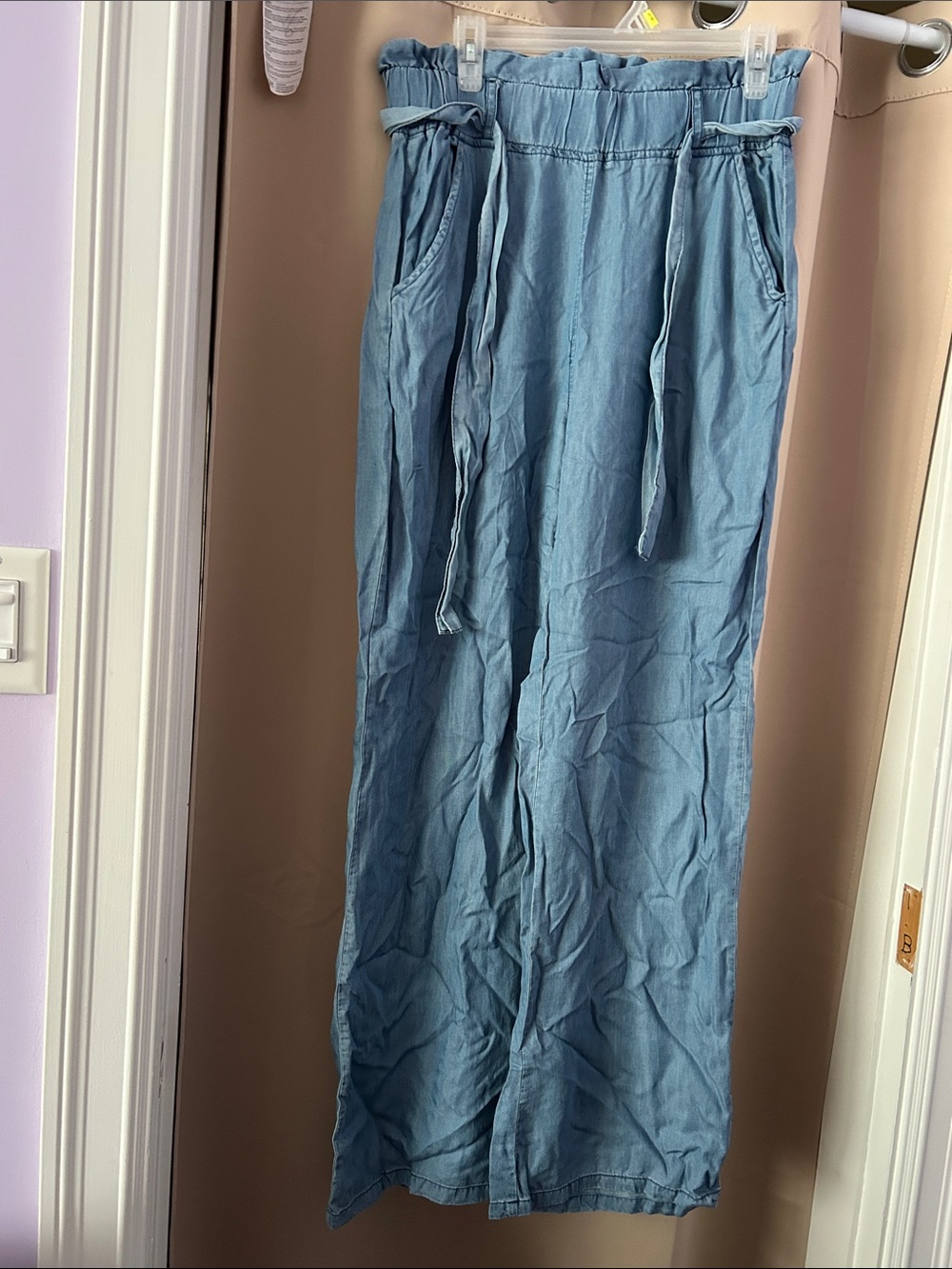 Thread & Supply Light Blue Wide-Leg Paperbag Waist Pants